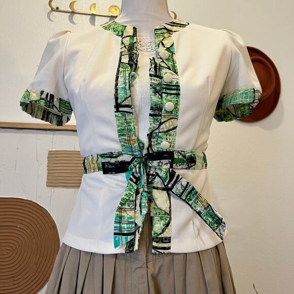 Handmade Vintage 1960s Mod Bow Embellished Short Sleeve Blouse - XS - Picture 9 of 15